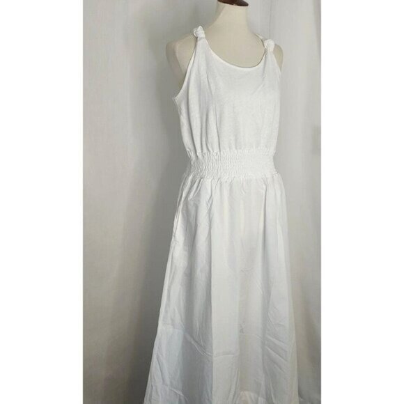 Joie Dress XL White Linen Cotton Kenzie Twist Strap Midi Summer - Picture 7 of 12
